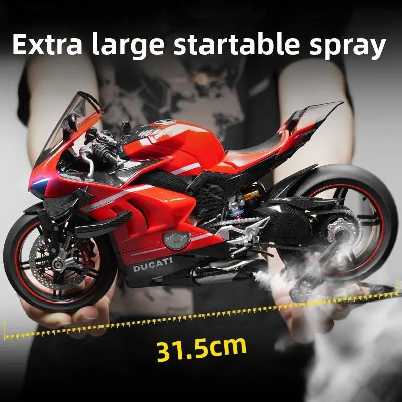 1/7 Scale Alloy Dynamic Super Moto V4 Model, Sprayable, Chain Drive, High Precision Details, Collectible Racing Toy