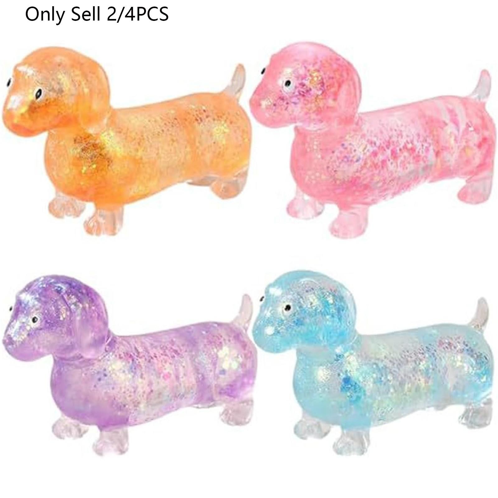 1/2/4PCS Dachshund Squishy Toy, Squishy Weiner Dog, Stress Relief Toy, Glitter Weiner Dog Maltose Stress Ball, Slow Rise Fidget for Anxiety Relief, Soft Squeeze Desk Gadget for Home Office Travel