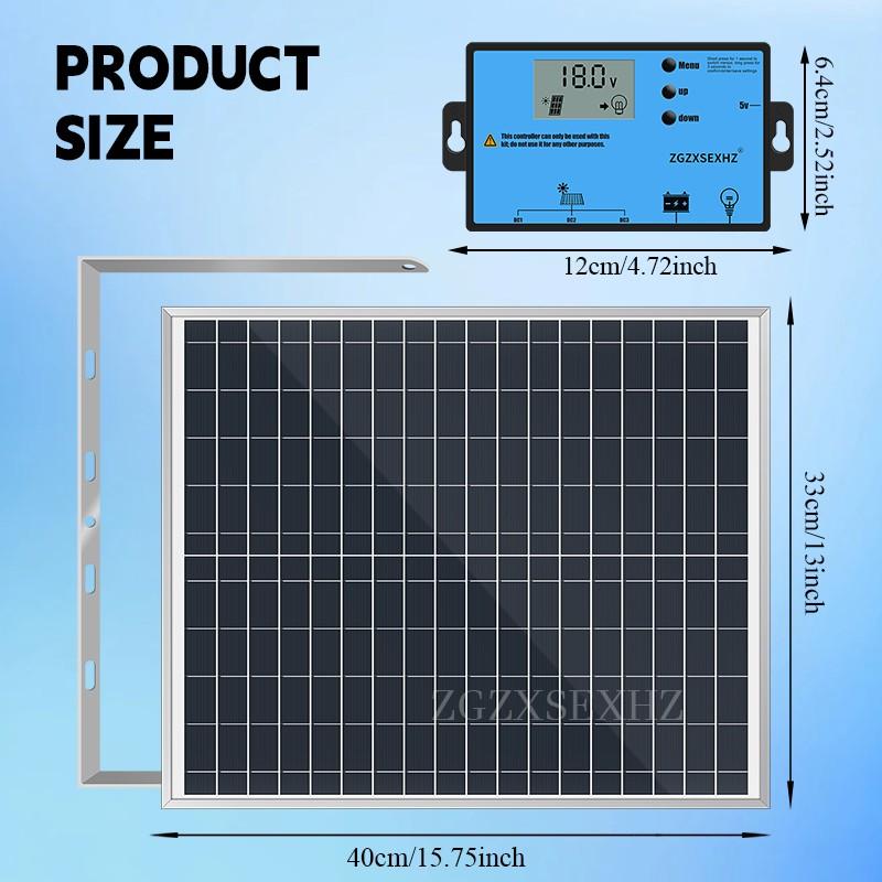 Portable Solar Panel with 50A/100A Controller, 1 Set 20W Solar Panel Charger, Outdoor Solar Panel Kit for Mobile Power, Camping, Hiking, Car, Boat, Phone, Monitoring