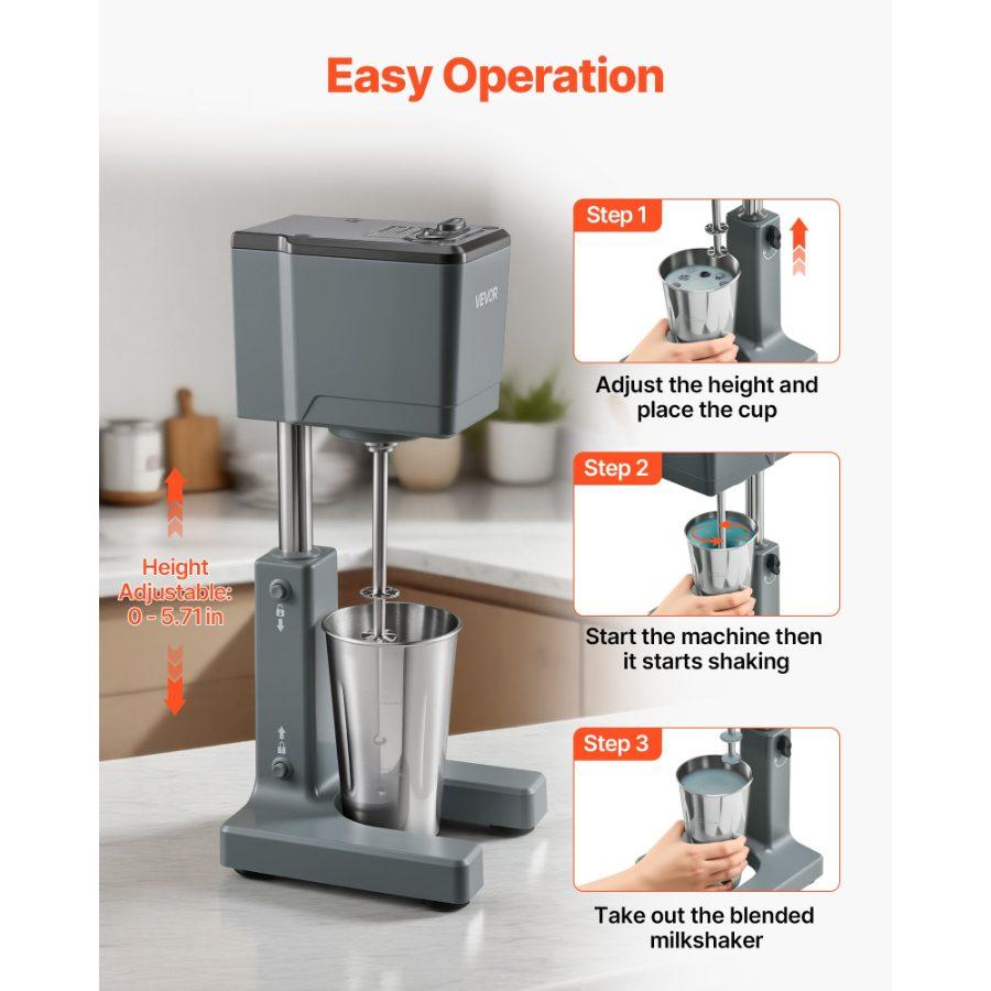 VEVOR Milkshake Maker, 150W Milk Shake Maker Mixer, Single Head Drink Mixer Blender Machine, Dual-Speed Adjustment Milkshake Blender with Stainless Steel Cup, for Home, Kitchen, Bar Beverage Shop