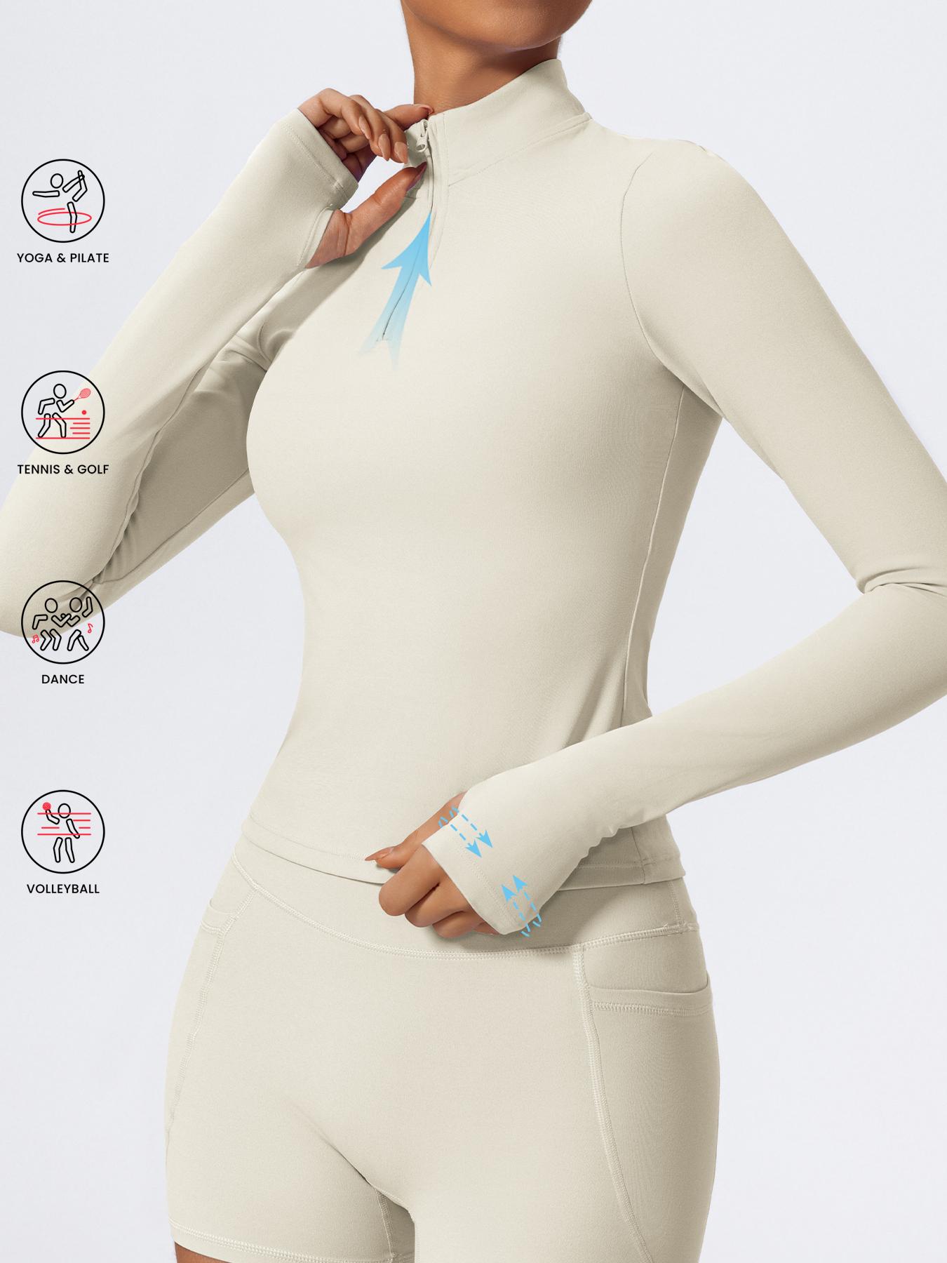 Women's Solid Long Sleeve Sports Tee, Quick Drying Breathable Comfortable Sports T-shirt for Yoga Gym Workout Running, Ladies Sportswear for Spring & Fall, Gym Yoga Tops, Athletic Yoga Tops