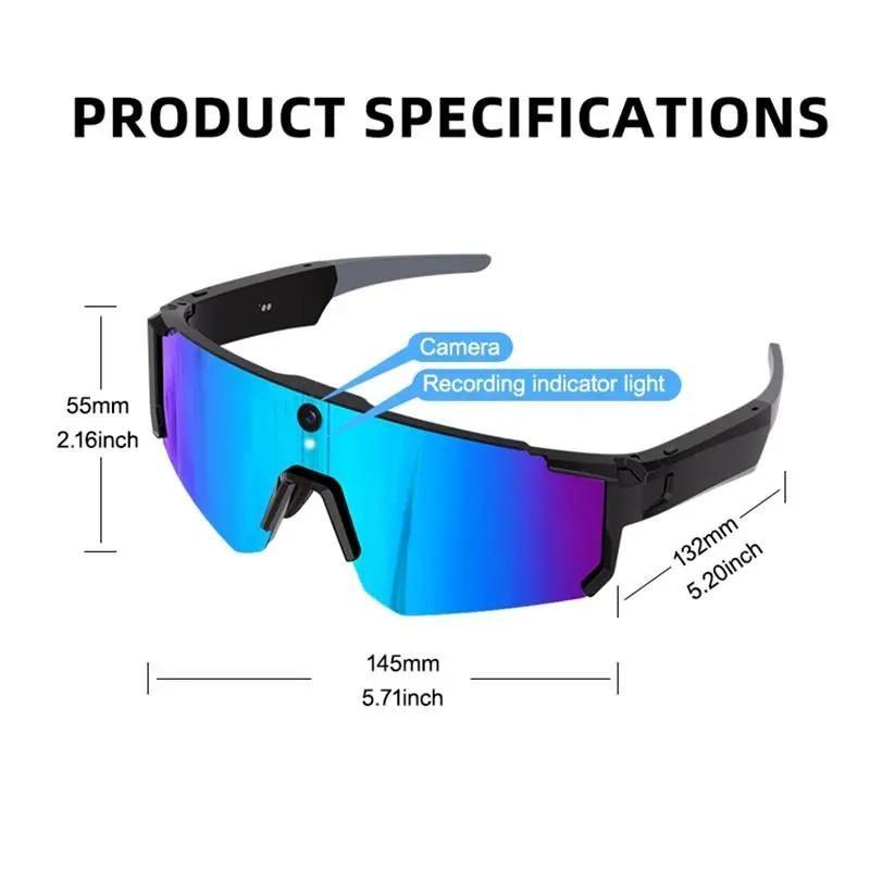 Smart Sports Glasses with Camera, 2K Photo/1200P Video Recording Wearable Glasses, IP54 Waterproof Multifunctional Wireless Audio Bluetooth Glasses with Headphone, Outdoor Sports Polarized Sunglasses with AI Voice Assistant, UV Protection Eyeglass