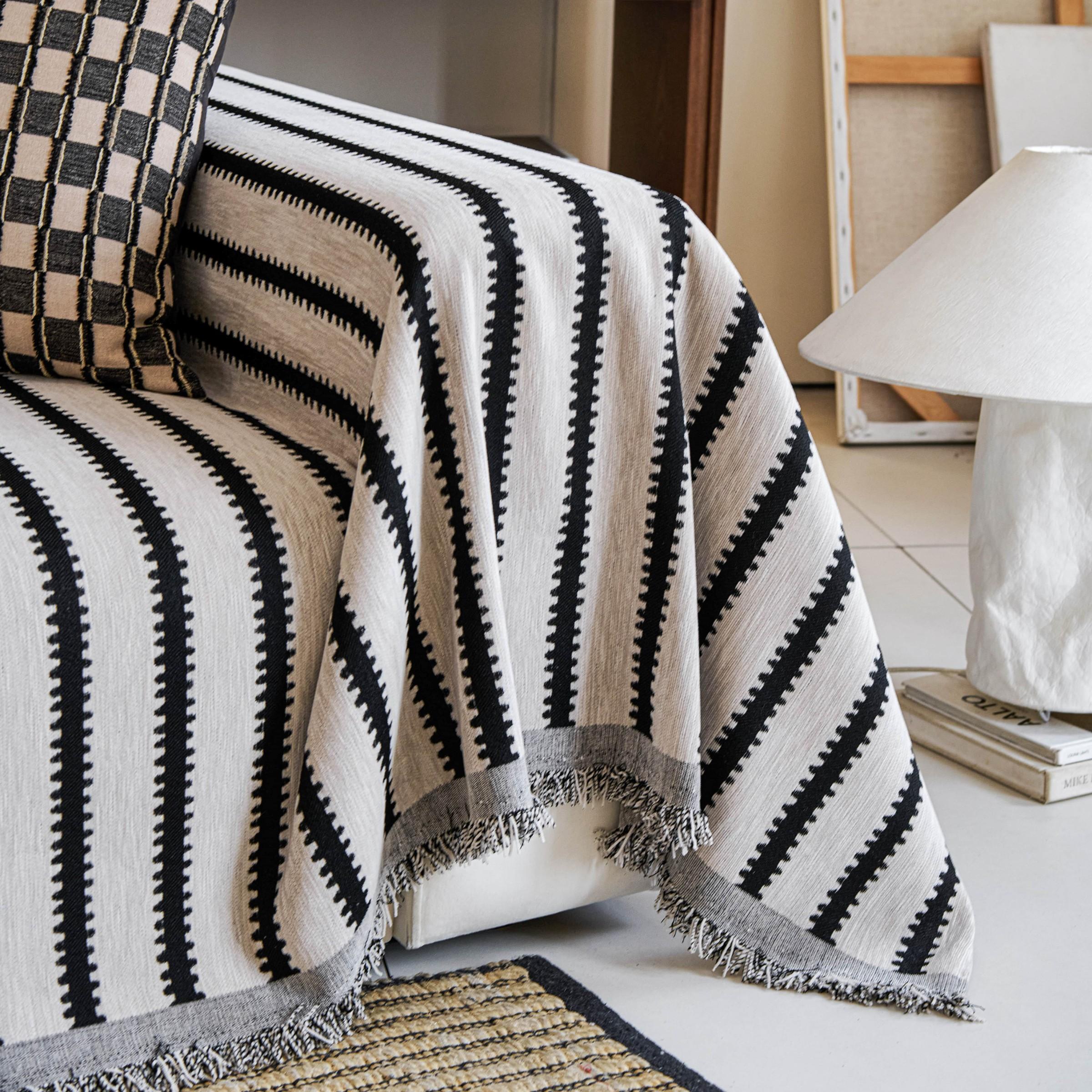 Boho Style Chenille Sofa Cover, Geometric Pattern, Reusable All-Season Sofa Protector, Anti-Scratch Non-Slip, Ideal for Living Room & Airbnb