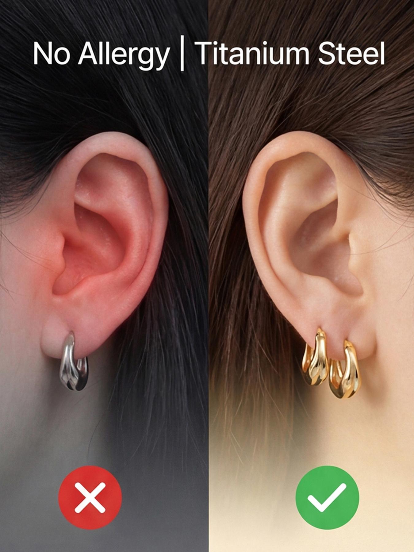 Women's Hypoallergenic Lightweight Titanium Steel Earrings, Gold Irregular Huggie Hoop Earrings Minimalist Fashion Jewellery for Everyday Wear Gift