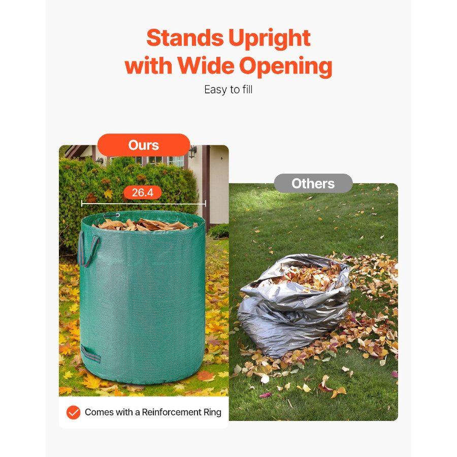 VEVOR 3-Pack 72 Gallon Reusable Yard Waste Bag, Large Lawn Garden Bags, Heavy Duty Collapsible Garden Leaf Trash Container, Stand-Up Grass Clipping Bin, with Reinforcement Ring and Handles, 26.4x30 in