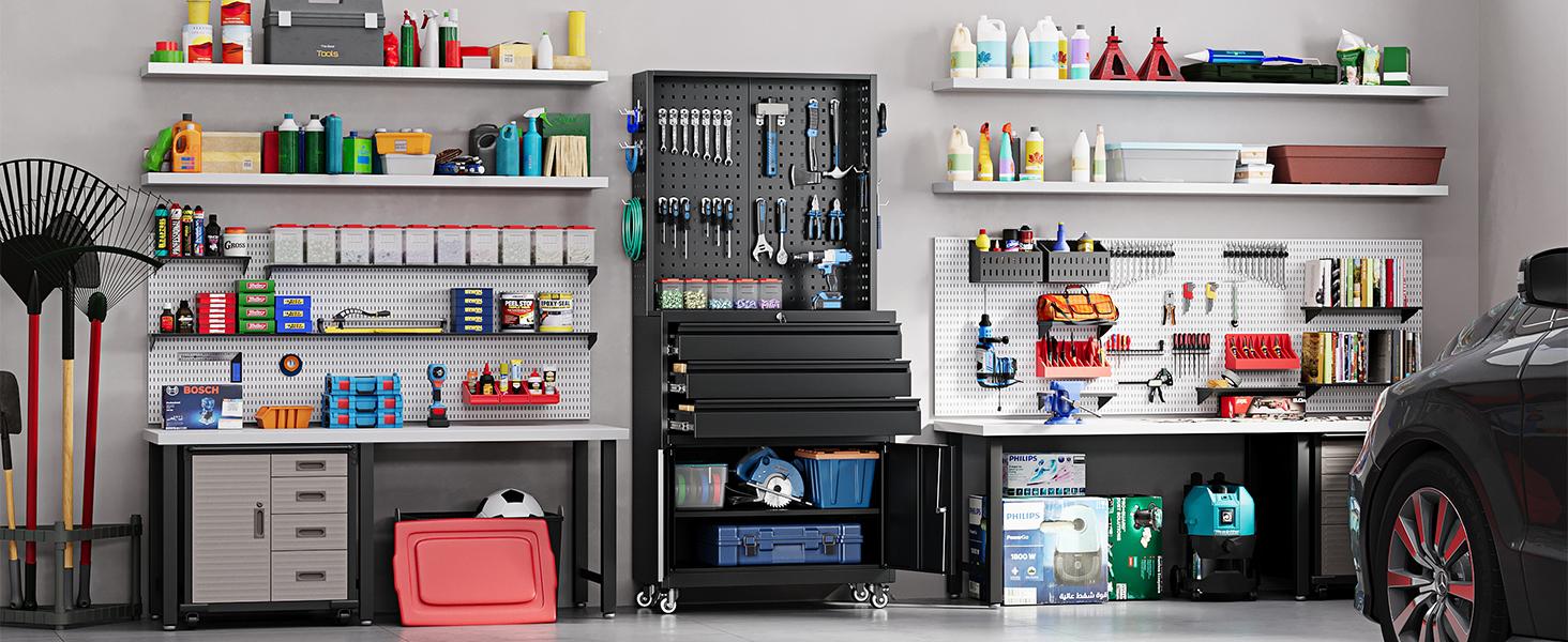 Yizosh Metal Garage Storage Cabinet with Wheels,3-Drawer Rolling Tool Cabinet with 2 Door and Adjustable Shelves,- 71" Steel Tool Cabinet for Warehouse,Garage,Workshop Yizosh Metal Garage Storage Cabinet with Wheels,3-Drawer Rolling Tool Cabinet with 2 Door and Adjustable Shelves,- 71" Steel Tool Cabinet for Warehouse,Garage,Workshop