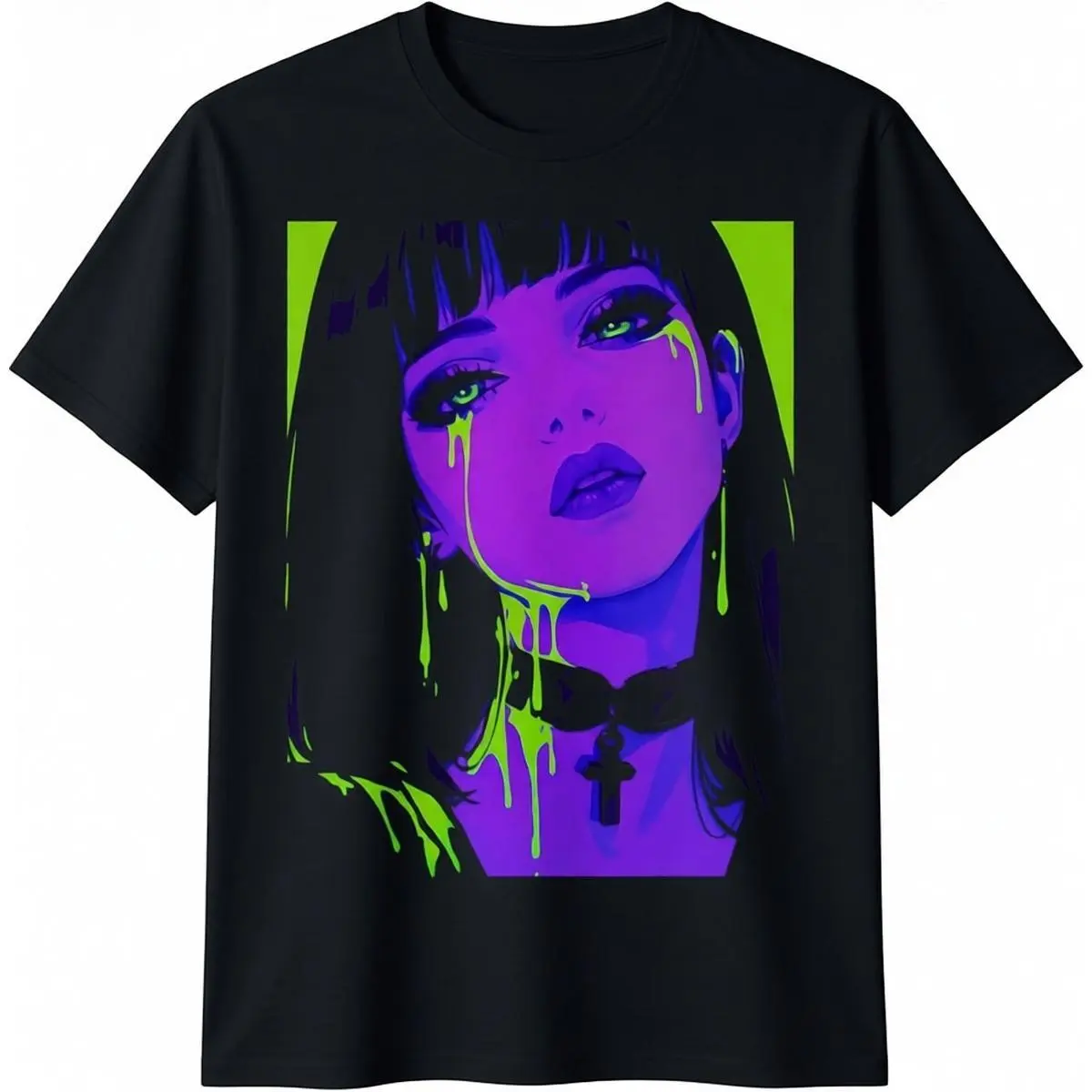 Men's 100% Cotton Comfy Basic Casual Fashion Fit Cybergoth-Cybercore-Grunge-Punk-Goth Alt Anime Manga T-Shirt, Tee, Tops, Unisex, Shortsleeve, Check, Fashion Apparel, Cyberpunk, Casual Fit