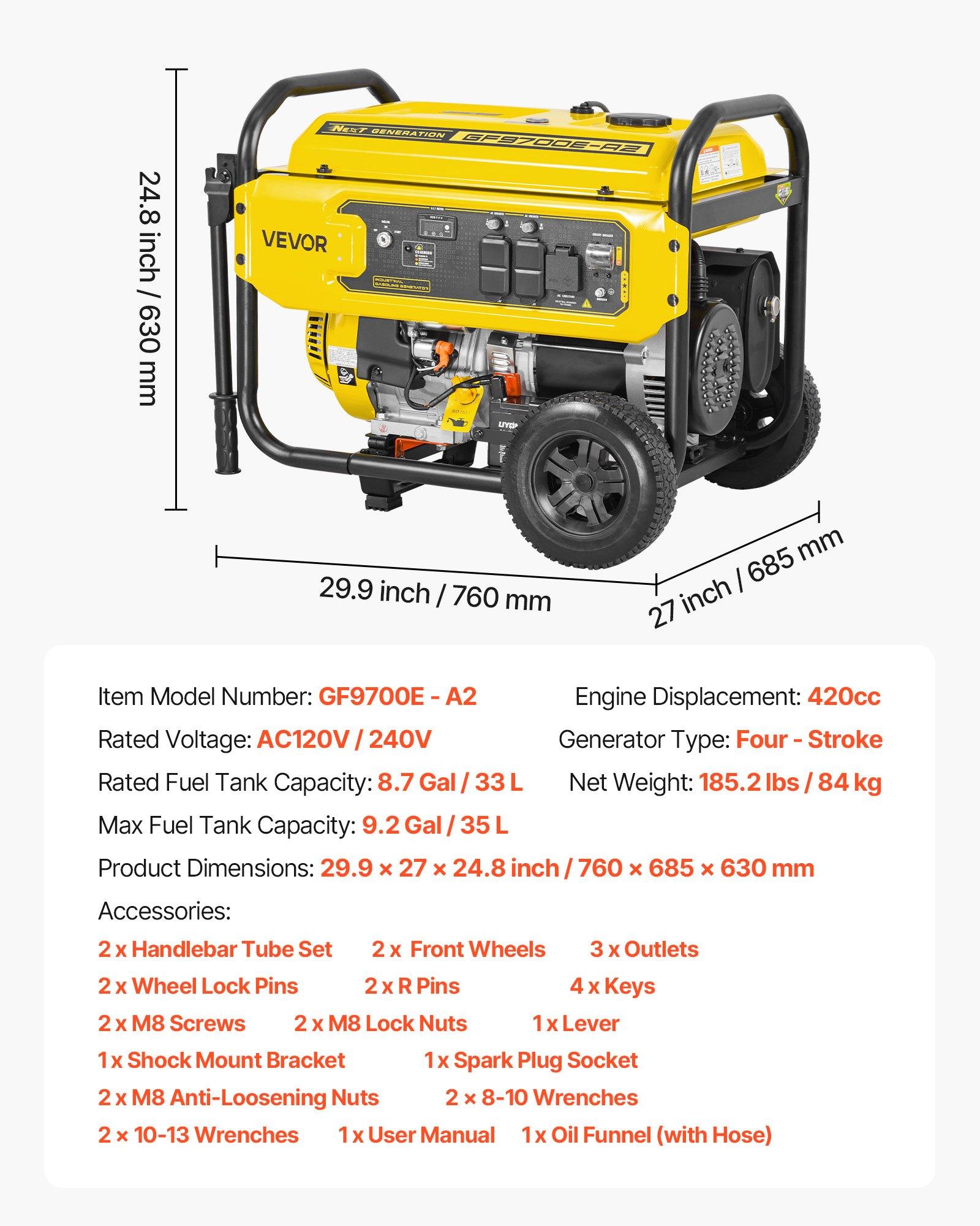 【Summerfinds】VEVOR Portable Generator, 9625W Peak Watt Home Generator, Backup Generators for Home with Foldable Handle, Electric Start, Gas Powered, CO Sensor, RV & Emergency Ready 30A & 20A Outlets, AVR 【Summerfinds】VEVOR Portable Generator, 9625W Peak Watt Home Generator, Backup Generators for Home with Foldable Handle, Electric Start, Gas Powered, CO Sensor, RV & Emergency Ready 30A & 20A Outlets, AVR