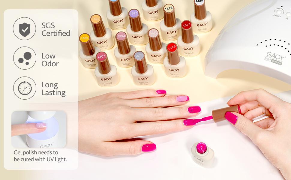 GAOY 42 Pcs Gel Nail Polish Kit, Pink White Red Jelly Nude Colors All Seasons Gel Nail Polish Set with Glossy & Matte Top Coat and Base Coat for Nail Art DIY at Home