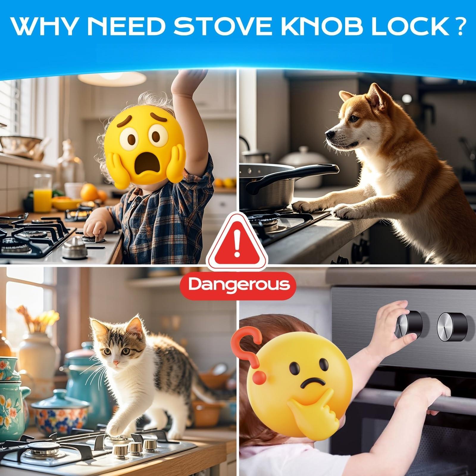 4-Pack Gas Stove Knob Safety Lock Set, Multi-Color Options, Fits Gaps 4mm to 11mm, Kitchen Security Device, All Seasons Use