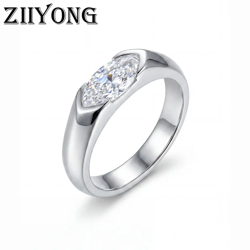 ZIIYONG Elegant Marquise Cut Moissanite Solitaire Ring 925 Sterling Silver No Rhodium Plating Hypoallergenic Minimalist Fine Jewelry For Women And Girls Perfect For Anniversary Gift Wedding Party And Everyday Wear