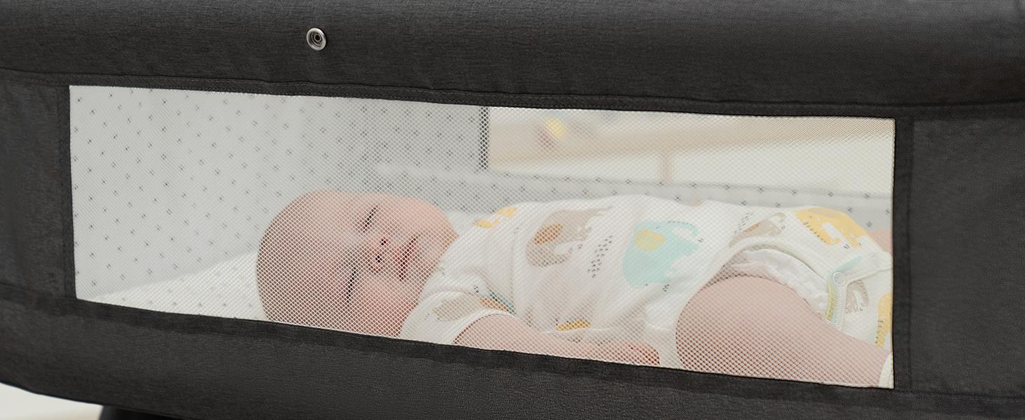 Baby Bassinet,  Crib for Infant and Newborn, Bedside Sleeper with Storage Basket and Mosquito Net, Easy to Fold, Height Adjustable, Portable Side Bed Crib