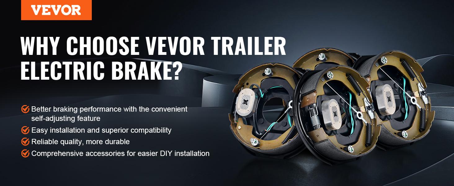 VEVOR Self-Adjusting Electric Trailer Brake Assembly Kit, 10"x2-1/4" 4-Hole Mounting, 3500 lbs Axle Fit, Brake Pads & Backing Plates for RV Towing Security & Maintenance (2 Left+2 Right)
