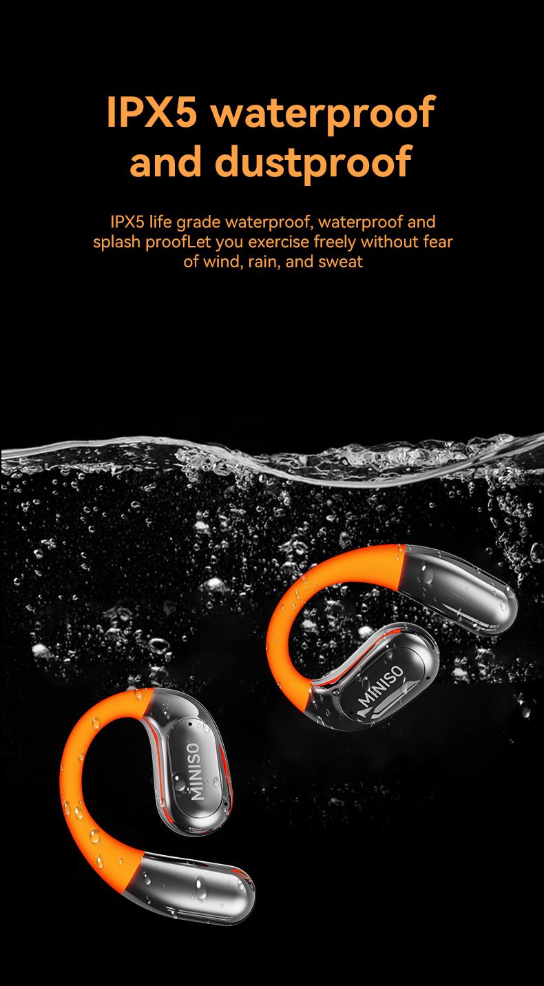 MINISO MS183 Bluetooth Wirelss Earphones High-Value Earbuds 360° Rote Fashion Luminous Open Headset HIFI Sound Quality Long Battery Life for Games Headphones Compatible with iOS / Android Phones