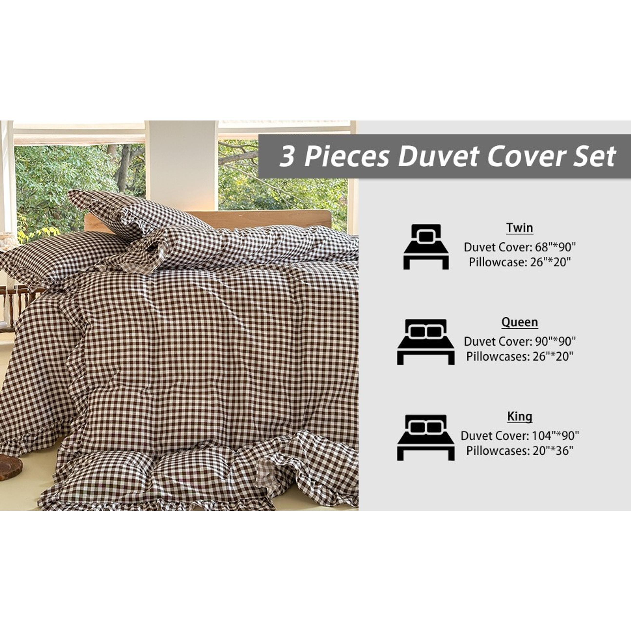 Mocha Gingham Ruffle Queen Duvet Cover Bedding Set, Soft Breathable Pre-Washed Microfiber with Checked Plaid Design Mocha Gingham Ruffle Queen Duvet Cover Bedding Set, Soft Breathable Pre-Washed Microfiber with Checked Plaid Design