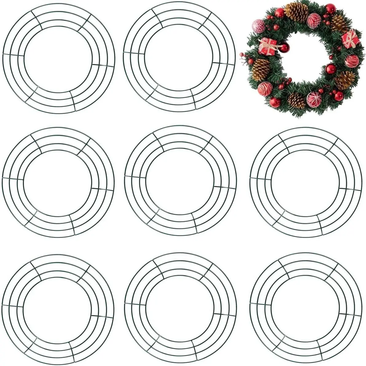 10PCS 10” Metal Wreath Frame Green Wire Wreath Rings for Christmas New Year Party Home Decor DIY Crafts Supplies