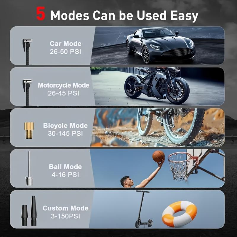 150PSI Portable Air Pump - Equipped with Digital Pressure Gauge, LED Light, USB Charging and Rechargeable Lithium Battery, Wireless Design, Suitable for Cars, Bicycles, and Balls, Air Compressor, Portable Tire Inflator, Automotive Tire Inflator