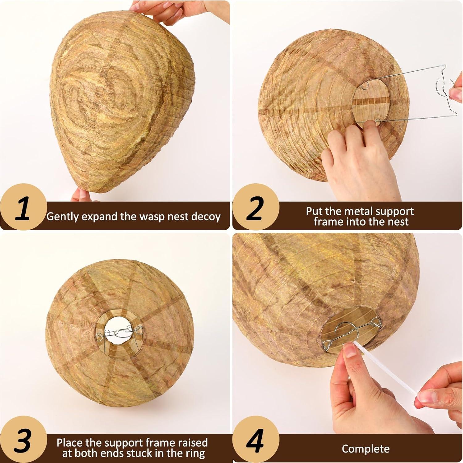 12 Pack Paper Wasp Nest Decoy, Hanging Wasp Nest, Stay Away From Wasps Hornets Jackets, Dark, Pest Control Solution