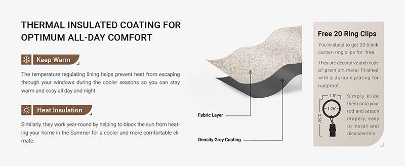 With Clips LIVE ONLY-Black Friday Inovaday 2Pcs Blackout curtains, livingroom bedroom curtains, ring/rod pocket linen blackout curtains, heat insulation, eco-friendly and durability