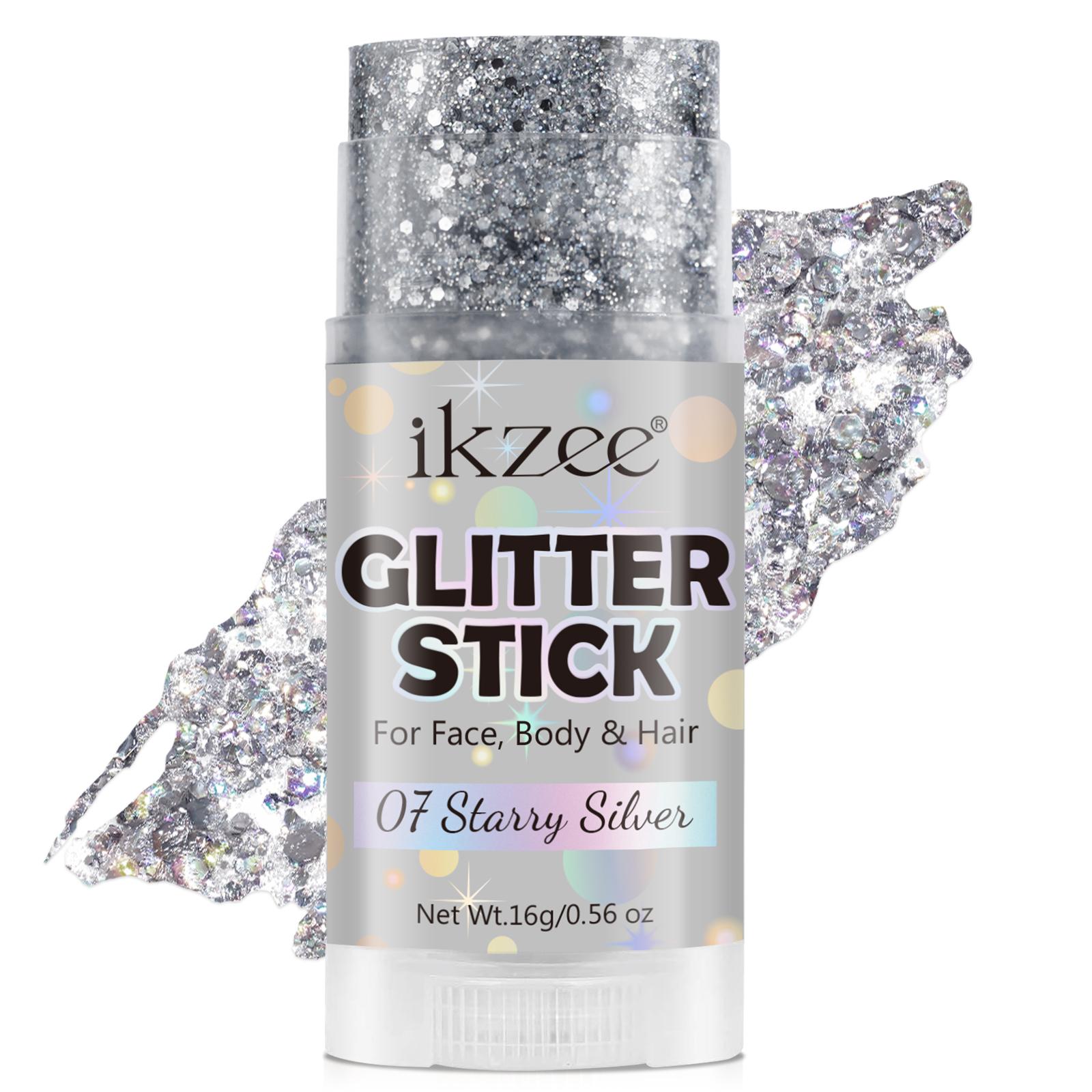 Ikzee Glitter Stick, Body Glitter Gel for Face and Hair, Shimmering Mermaid Glitter with Chameleon Effect and Large Particles, Glowing Body Glitter Cosmetic, Festival Party Makeup Accessory