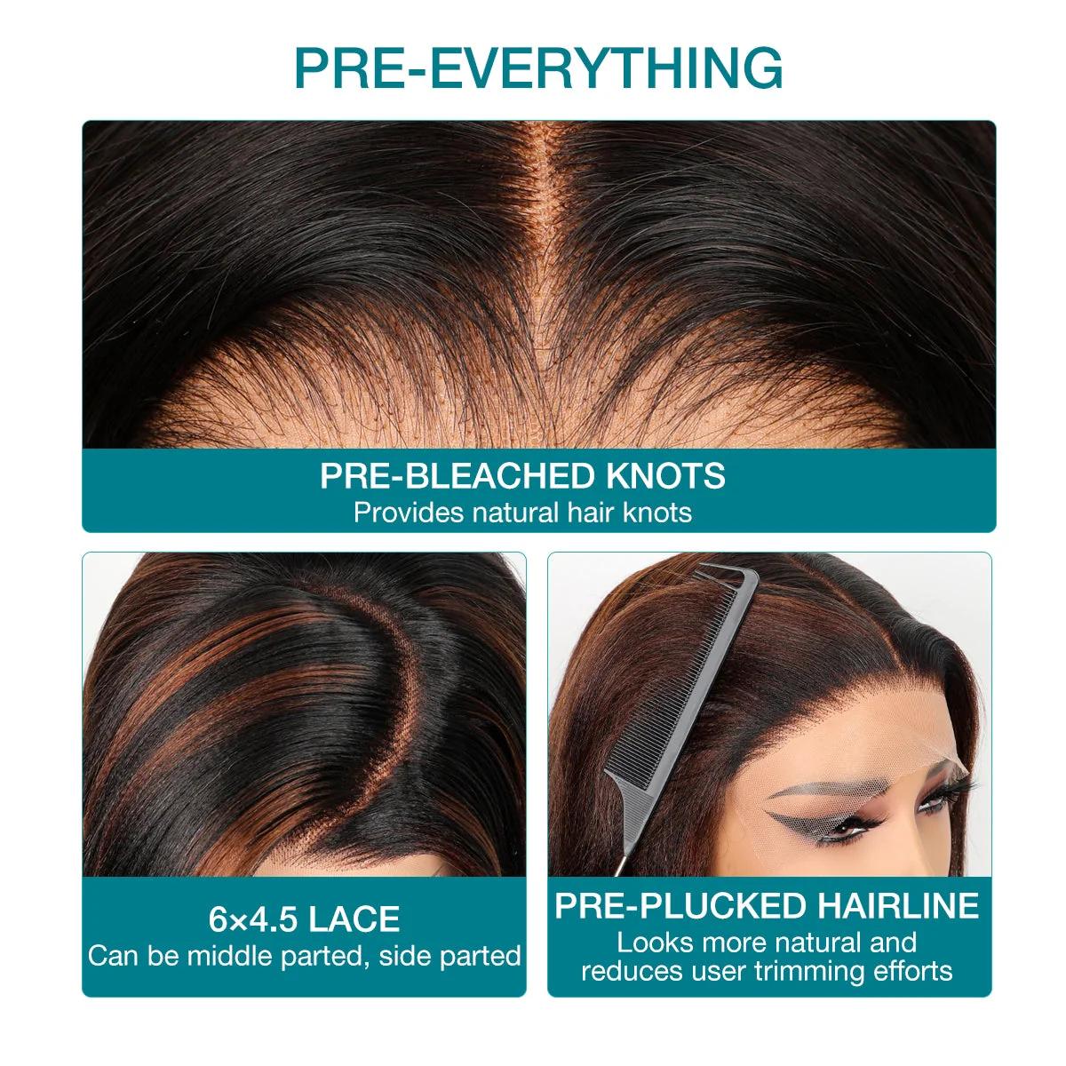 Limited Design | Put On and Go Yaki Straight Highlight Mix Color Short Bob Human Hair 4x4 Closure Wig Human Hair 180%/250% Density Pre-Cut Lace Pre Bleached Tiny Knots Glueless Wig SpringStatements