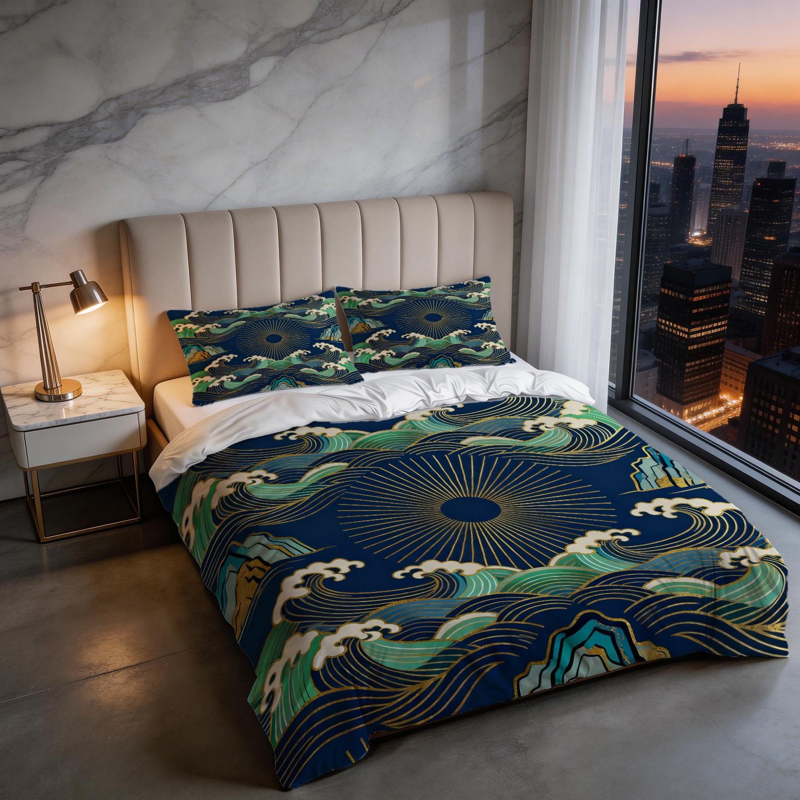 2/3 Piece Wave Sun Duvet Cover Set, HD Digital Printed Comforter Cover, Soft Breathable Bedding Set for Guest Room Bedroom Decor (No Insert)