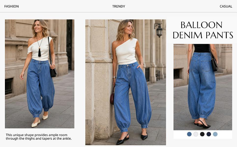 Cicy Bell Women's Baggy Barrel Jeans High Waisted Wide Leg Balloon Jogger Boyfriend Harem Denim Pants