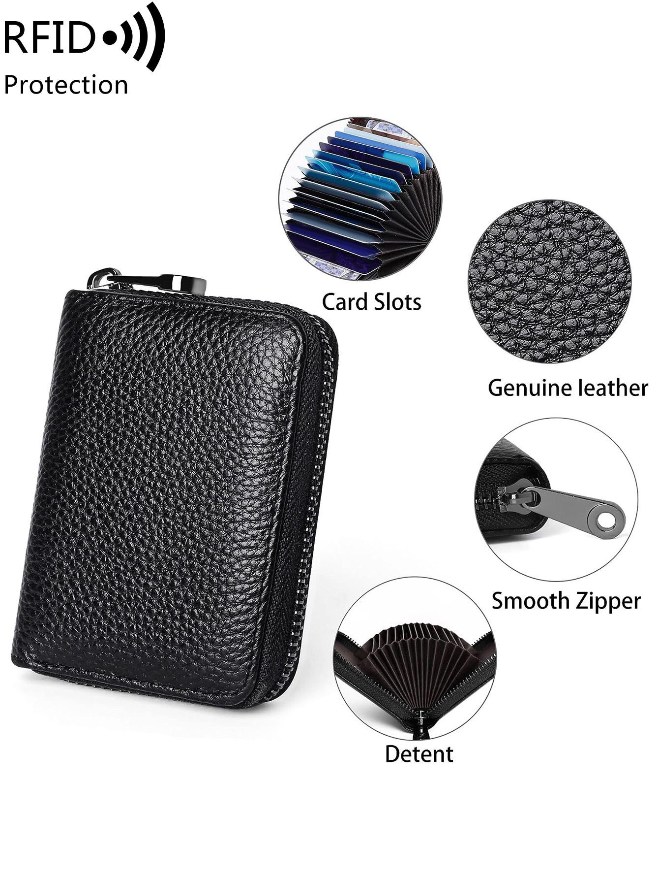 Men's Leather Wallet with RFID Blocking, Stylish Credit Card Holder, Secure and Fashionable Design, Ideal for All Seasons, Zipper Card Holder