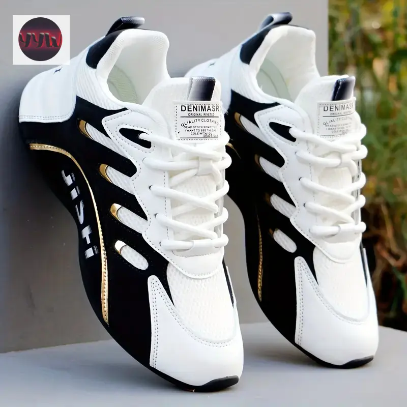 YYW1 Men's Striped Knit Workout Sneakers with a Breathable Lace-Up Design, Non-Shock-Absorbing Soles Outdoor