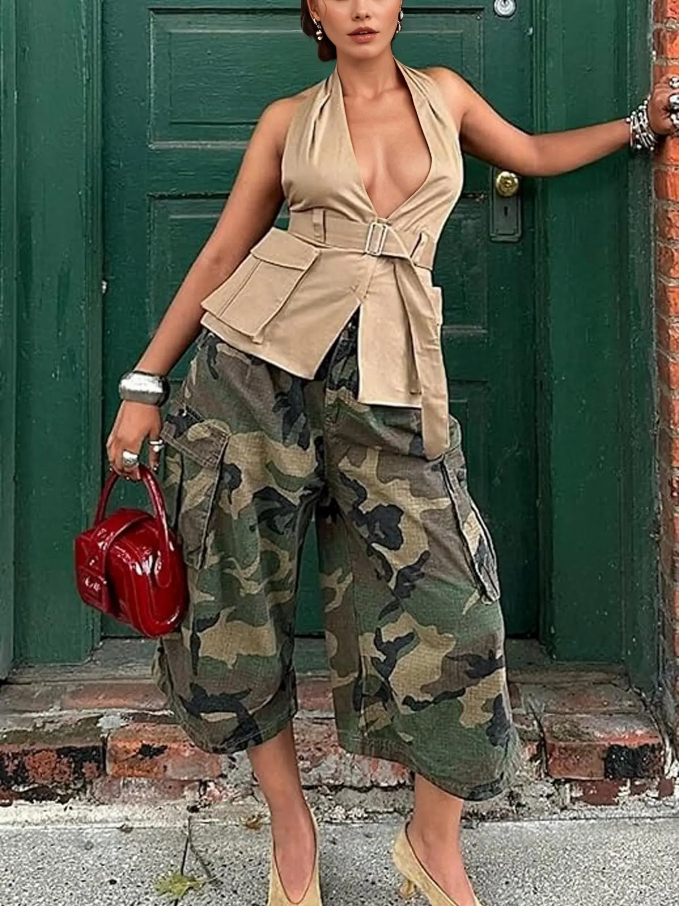 Women's Camouflage Cargo Pants, Casual Streetwear Wide Leg Pants, Casual Fashion Trousers, Street Style Loose Fit for Home Wear, Comfortable and Stylish, Chic, Camo Printed Pants, Casual Style Bottoms, Casual All Seasons, Fashion Casual Comfy