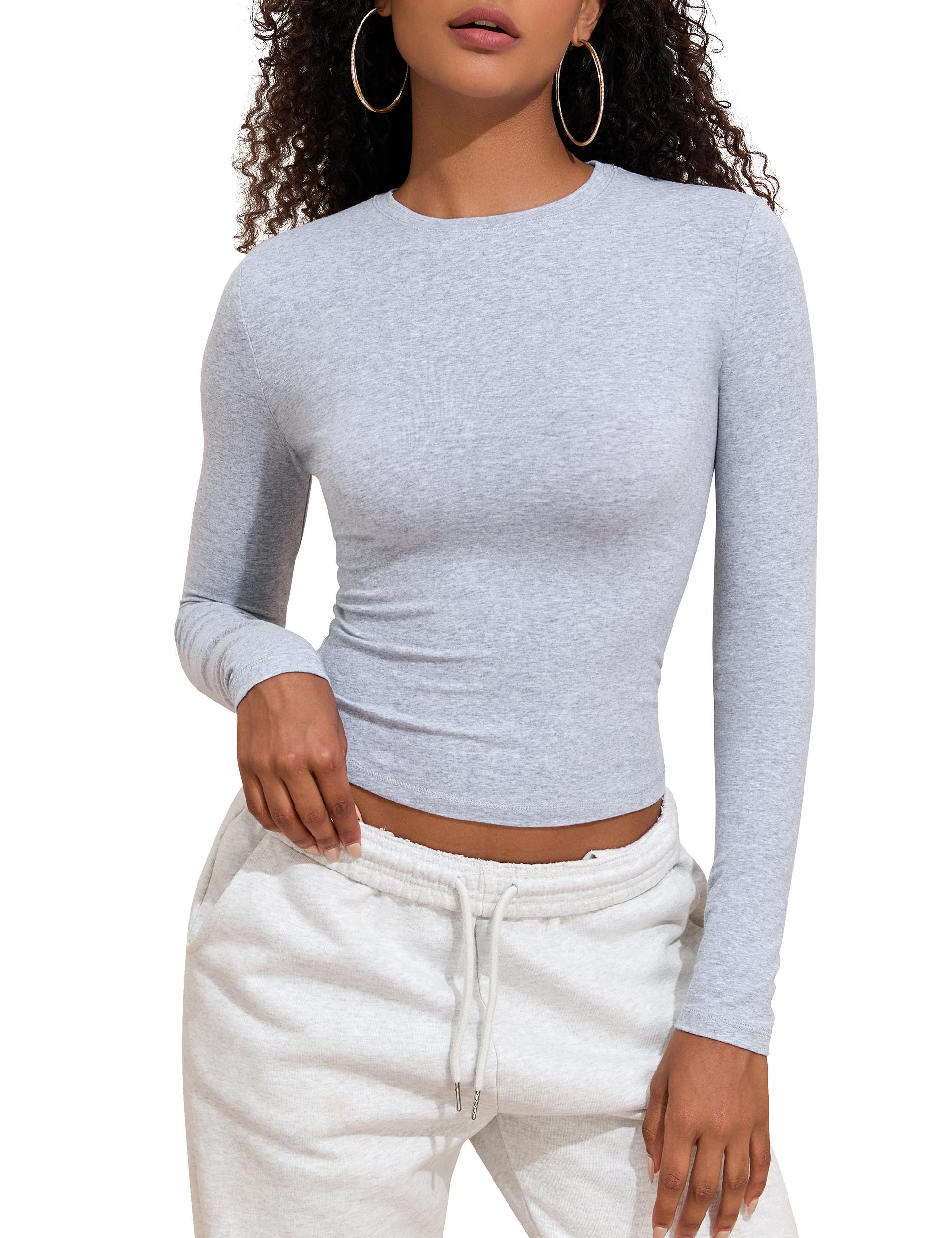 Hilor Women's Long Sleeve T Shirts Crew Neck Tight Fitted Tee Tops Basic Going Out Tops Crop Y2K Clothes Hilor Women's Long Sleeve T Shirts Crew Neck Tight Fitted Tee Tops Basic Going Out Tops Crop Y2K Clothes