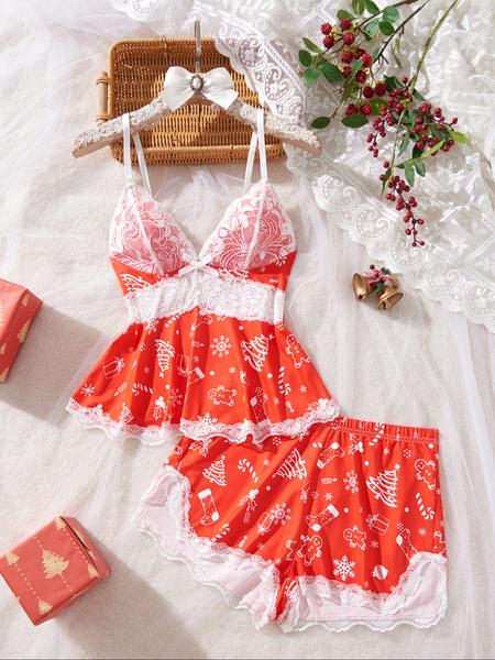 Women's Christmas Pajama Set, Fitted Nightwear Suit with Vest, Casual Style for All Seasons, Perfect Birthday Gift Idea