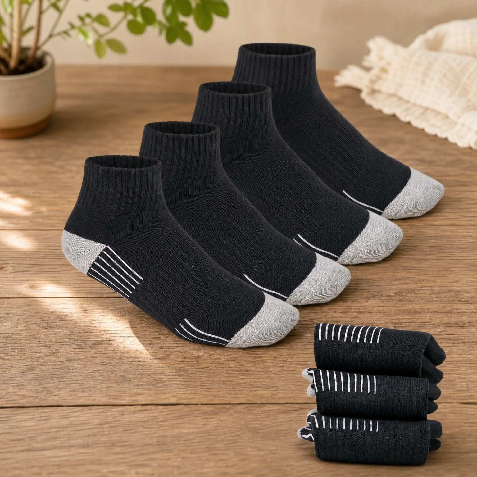 Men's Premium Bamboo Rayon Quarter Crew Socks - Moisture Wicking, Odor Control, Cushioned Breathable Work SocksGift