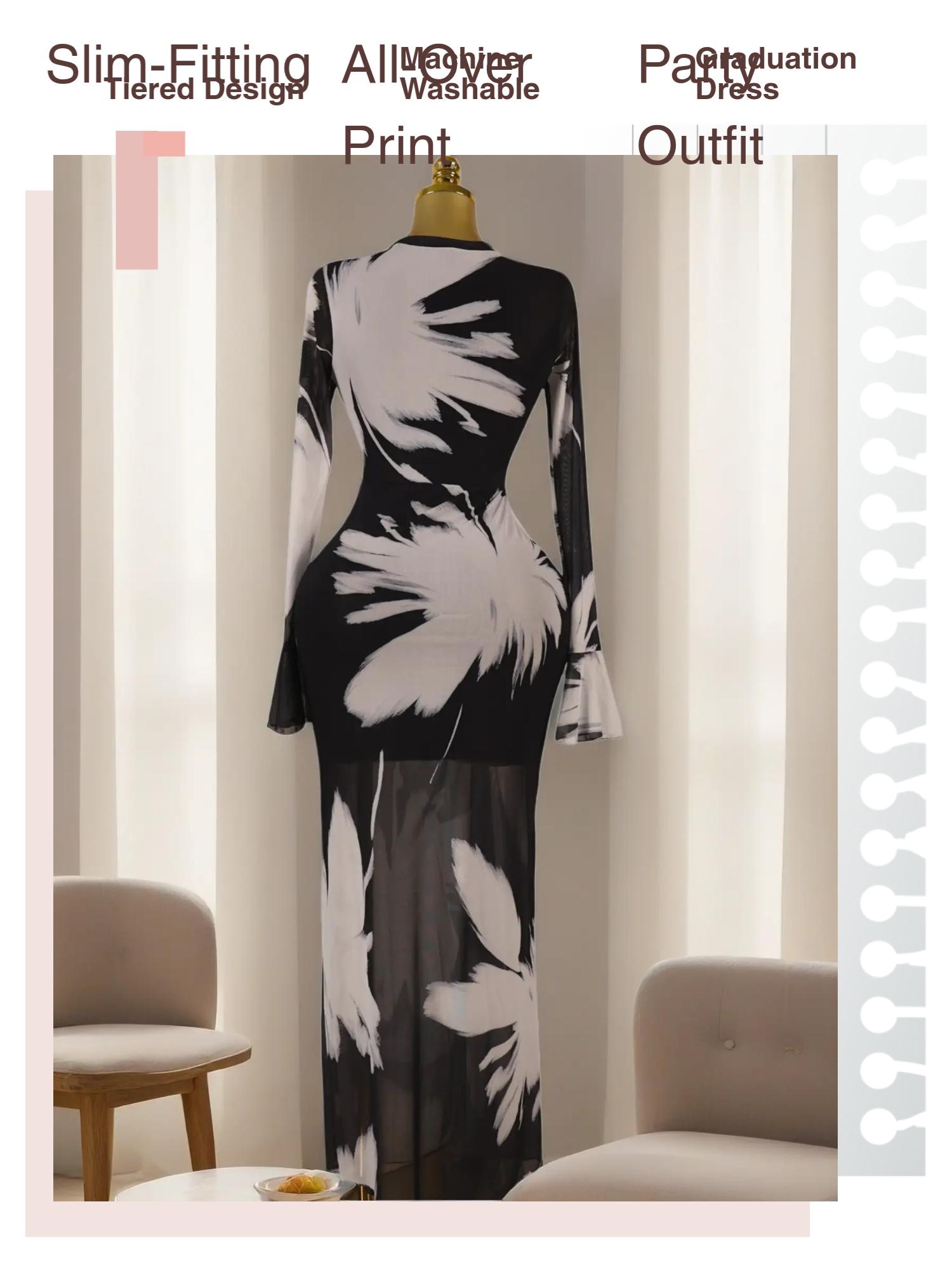 PULKRITU Elegant Women's All Over Print Long Sleeve Ruched Long Prom Dress, Fashion Evening Gown, Ladies Casual Dresses for Vacations and Parties, Female Brunch Dresses, Graduation Dress, Bodycon Dress, Cocktail Dress, Evening Party Gown PULKRITU Elegant Women's All Over Print Long Sleeve Ruched Long Prom Dress, Fashion Evening Gown, Ladies Casual Dresses for Vacations and Parties, Female Brunch Dresses, Graduation Dress, Bodycon Dress, Cocktail Dress, Evening Party Gown