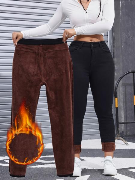 Women's High Elasticity Casual Jeans Pants, Thickened Fleece Lined Denim Trousers, Comfortable Fashion Long Pants for Women, Breathable Bottoms