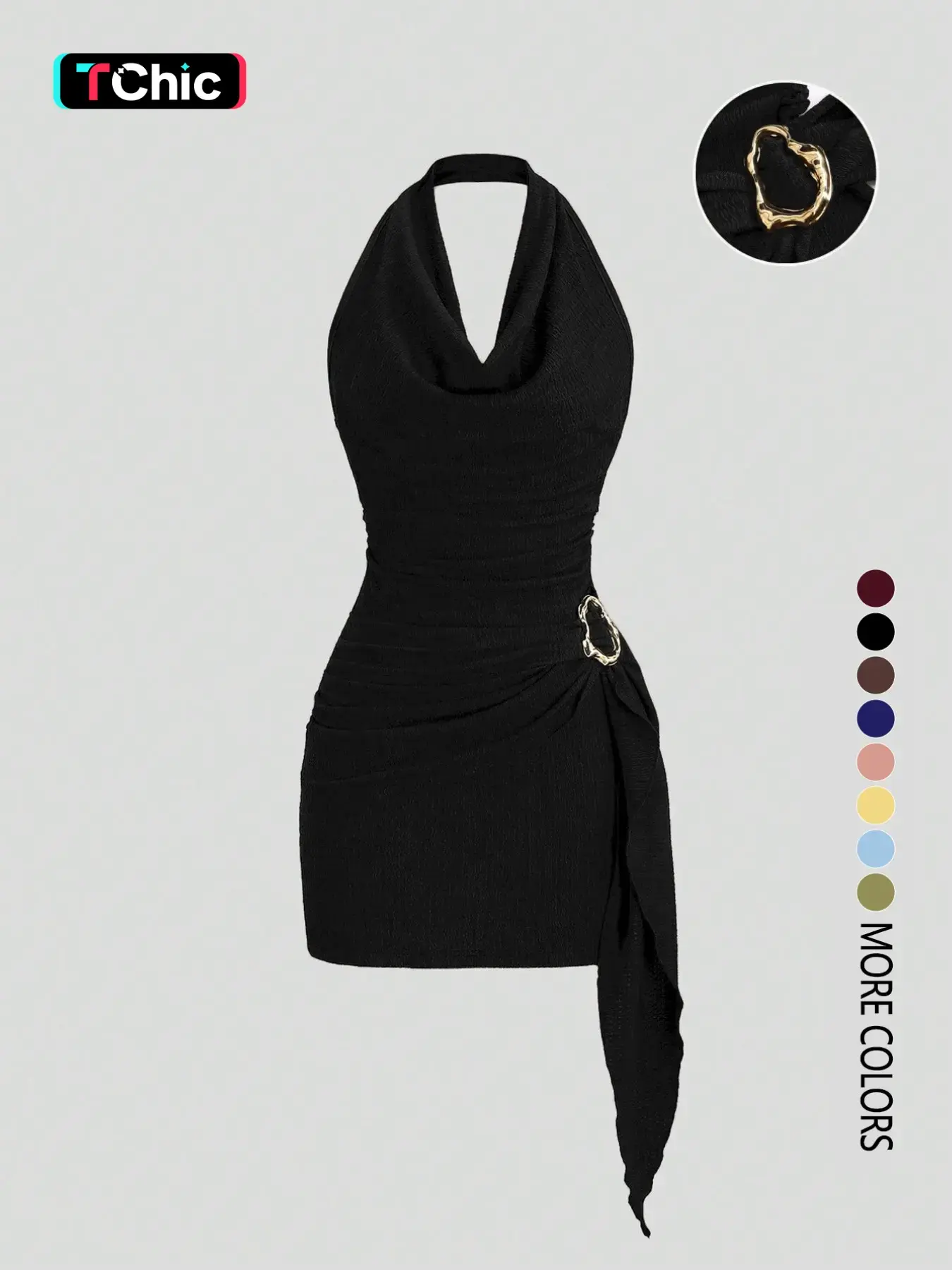 Women's Fashion Solid Color Ruched Halter Fit Dress, Casual Office Wear, Elegant Backless Design, Perfect for Daily Wear, Stylish, Chic and Comfortable Dress, Backless Slim Dress