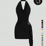 【Black Friday】Women's Fashion Solid Color Ruched Halter Fitted Dress, Casual Office Wear, Elegant Backless Design, Perfect for Daily Wear, Stylish Chic and Comfortable Backless Slim Dress