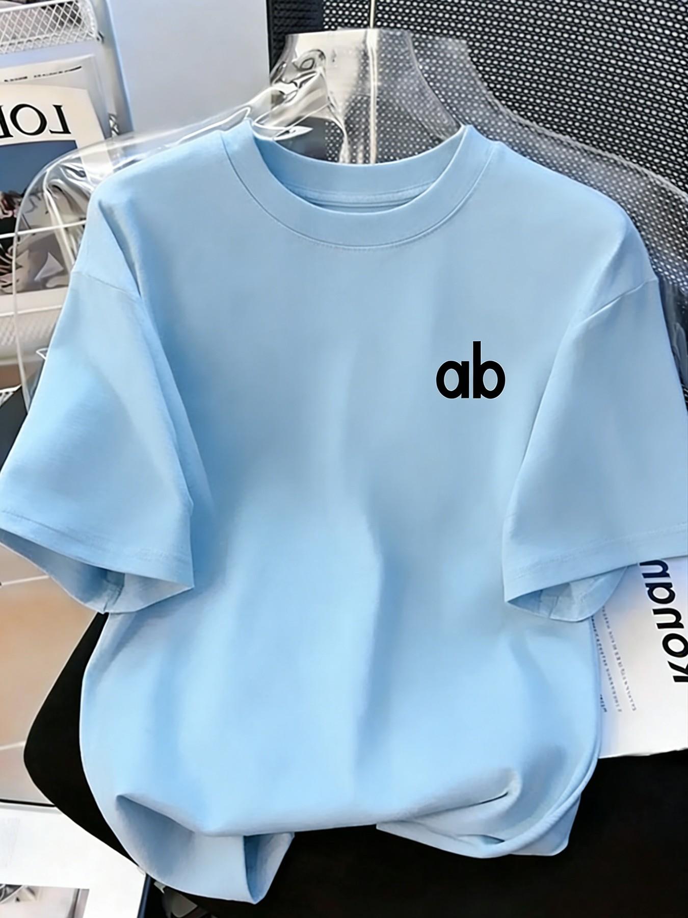 Women's Summer Spring New Ab Letter Print Round Neck T-Shirt, Loose Fit Slimming, Casual Comfortable Breathable, Perfect for Daily Wear