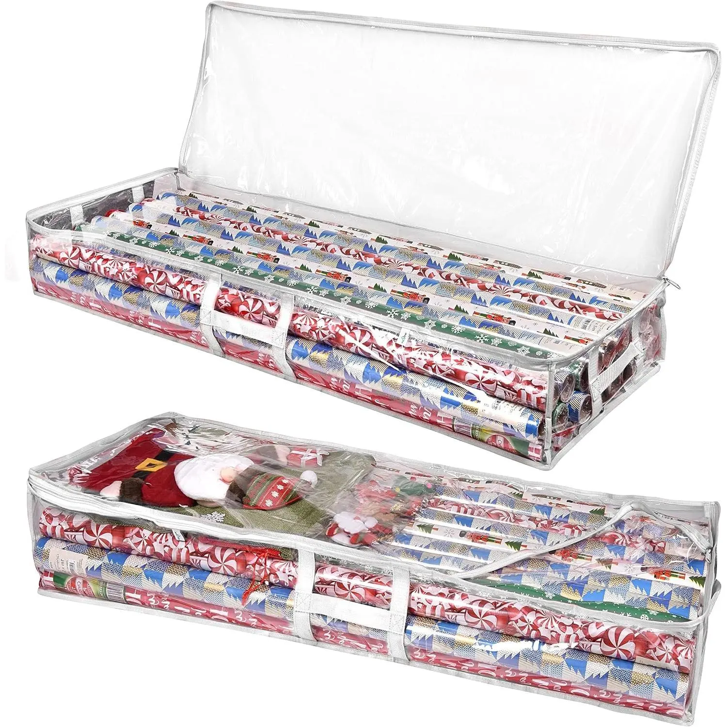Wrapping Paper Storage Containers Gift Wrap Organizer Under Bed 41”x14”x6” Fits 18-24 Rolls Up to 40” Long Roll Storage Box Holder for Ribbon Bows and Accessories 2 Pack (White)