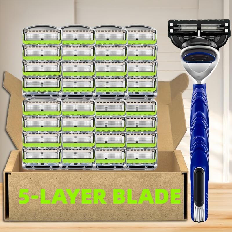 Men's Manual Shaving Razor with 1 Blade Holder and 8-24 Replacement Blades, Smooth Shaving Tool, Washable Shaving Tool, Manual Shaver, Stainless Steel
