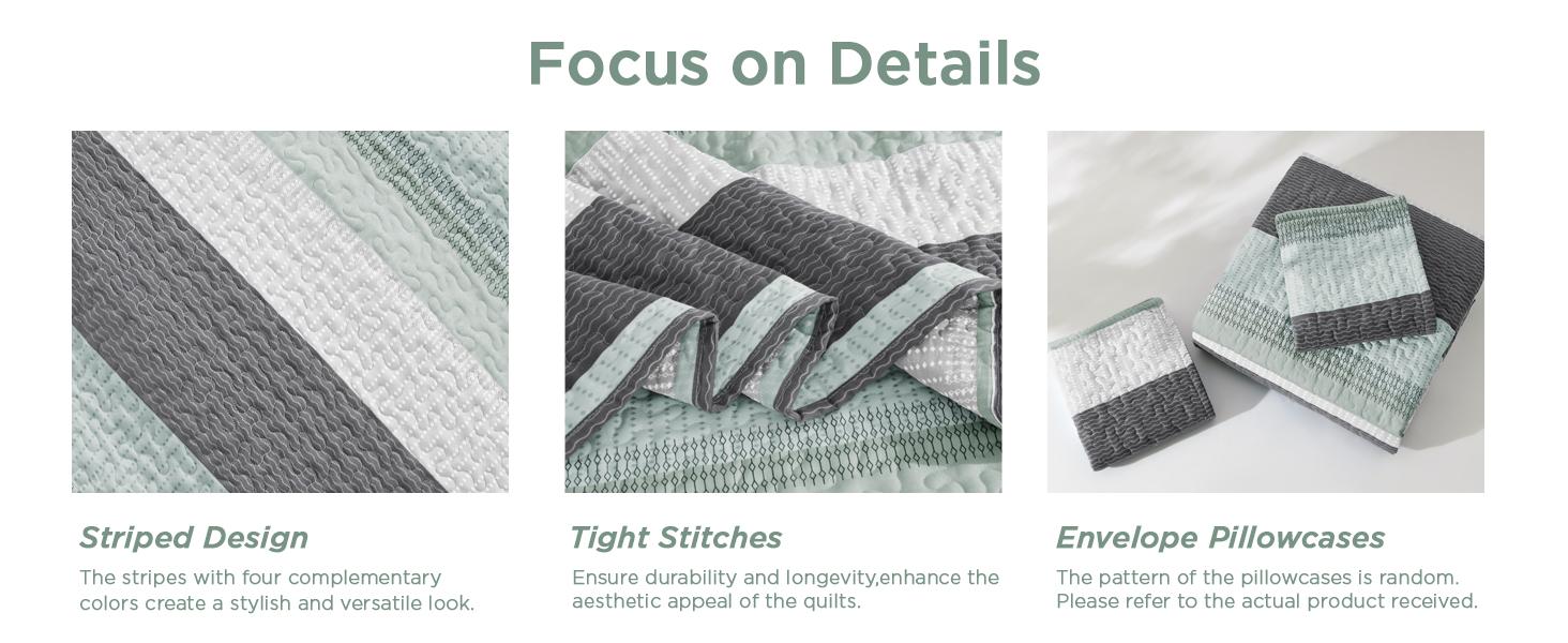 Litanika 3-Piece Quilt Set - Lightweight & Breathable Summer Bedspread (Sage Green/More Colors)