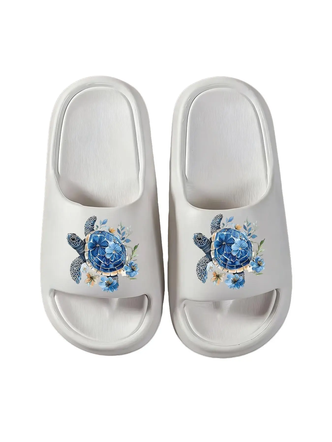 1 pair of new unisex slippers with blue floral and turtle decorative patterns, indoor/outdoor slippers, holiday gift slippers, women's home slippers, room slippers, birthday gift slippers, casual slippers, summer EVA slippers