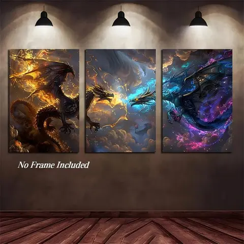 DIY Diamond Arts Colorful Painting Kit, 3 Counts/set Mythical Dragon Pattern Diamond Arts Colorful Painting without Frame, Handmade Art Crafts for Home Decor