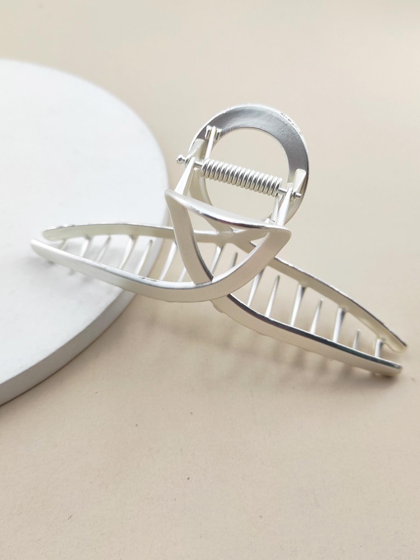 1pc 12cm Cross Rope Metal Geometric Hair Clip, Durable Metal Material, Strong Grip, Ideal for Bright Multi-Ponytails, Secure Hairstyling Tool