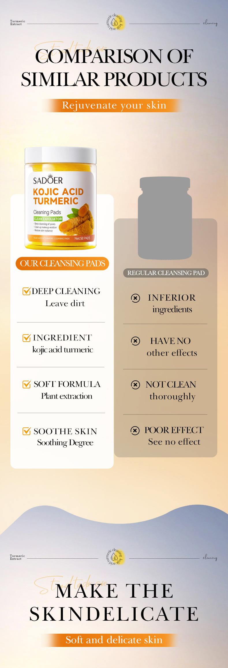 Disposable Turmeric Kojic Acid Cleansing Pads 50Pads Easy Daily Face Wash Pads Oil Control Refreshing Facial Skincare