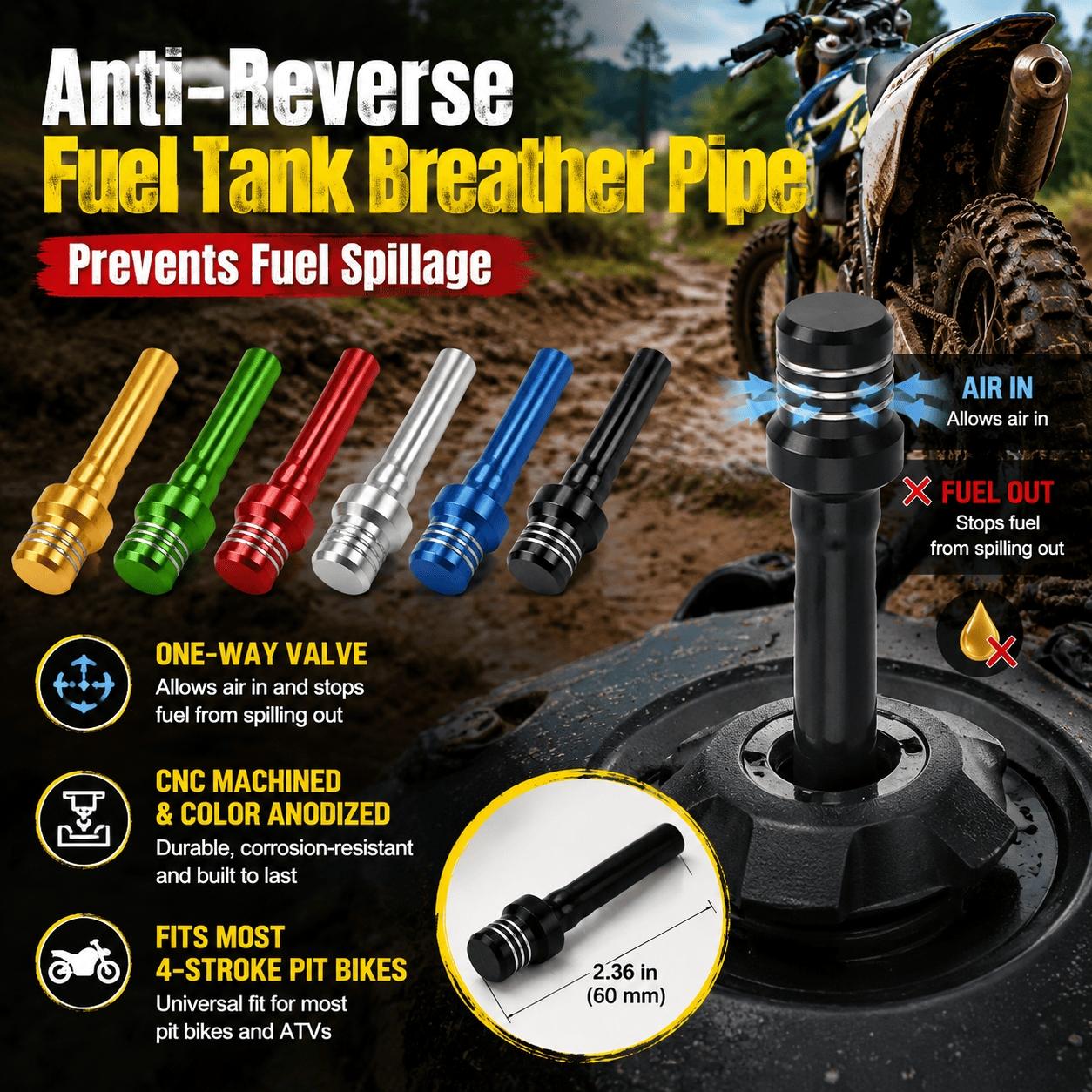 ATV High Performance Aluminum Fuel Tank Cap Replacement, Anti-Surge Gas Valve with Breather Tube Upgrade, Prevents Leaks & Overflow for Dirt Bikes