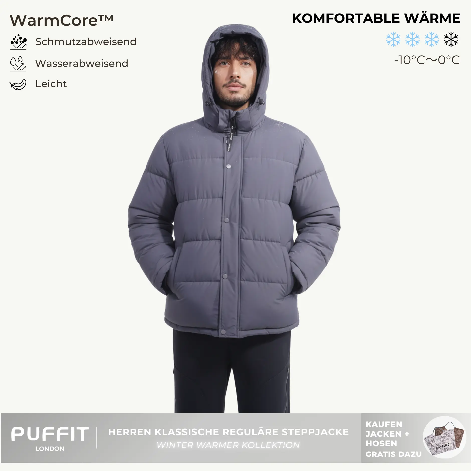 PUFFIT WarmCore Men's Premium Detachable-Hood Puffer Classic Lightweight Winter Coat,Windproof,Water-Repellent,Adjustable Drawstring Design,Fall,2026 Shopping