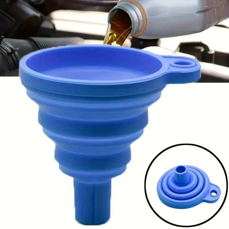 Collapsible Silicone Funnel, Foldable Portable Liquid Transfer Funnel, Multi-Purpose Oil Funnel for Car Oil Change, Kitchen Cooking, Fuel & Liquids – BPA-Free & Easy to Clean, Compact Automotive Tools