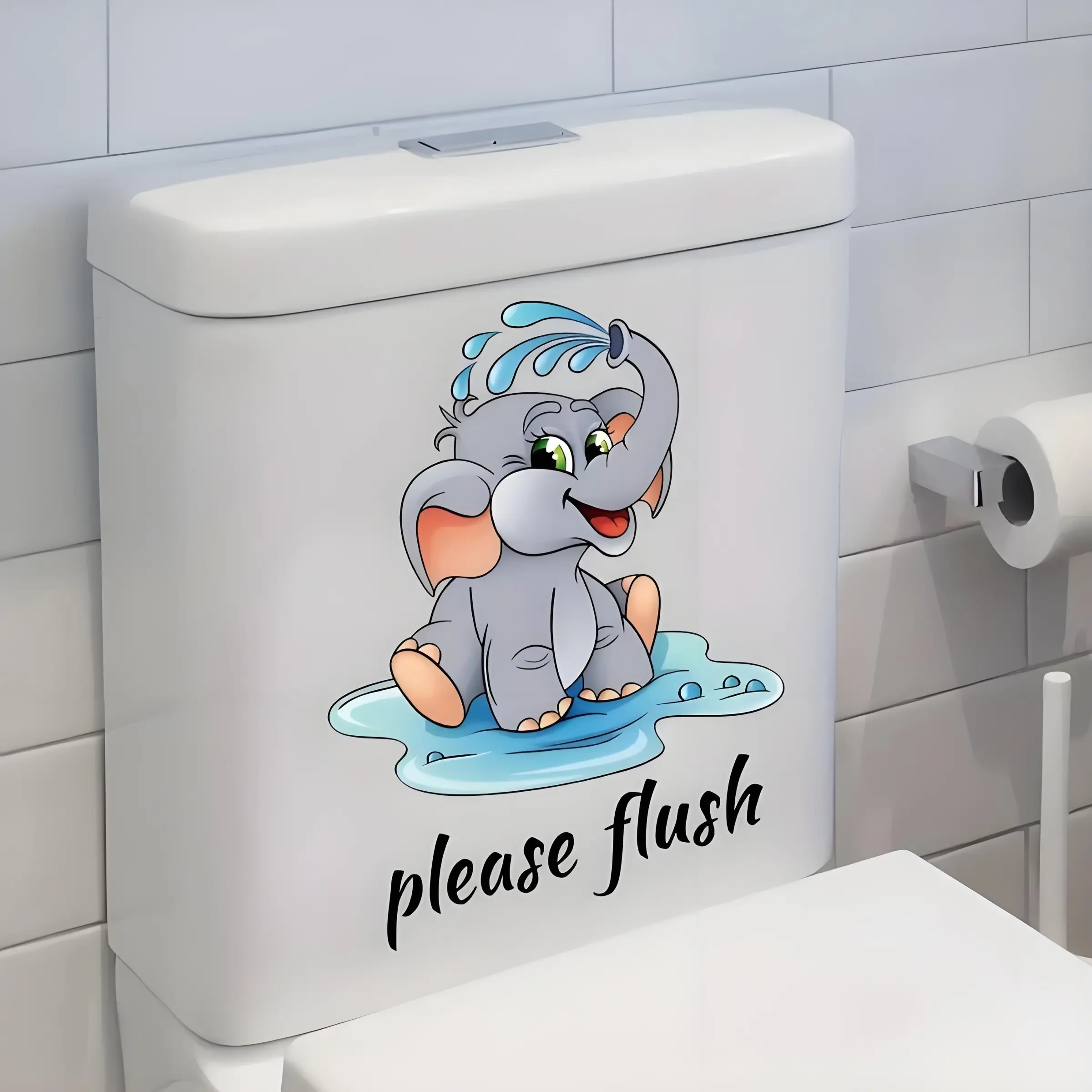 Cute Cartoon Elephant Toilet Seat Sticker, Self-Adhesive Bathroom Wallpaper Style, Modern Design, Easy Installation, Perfect for Home Office Gifts