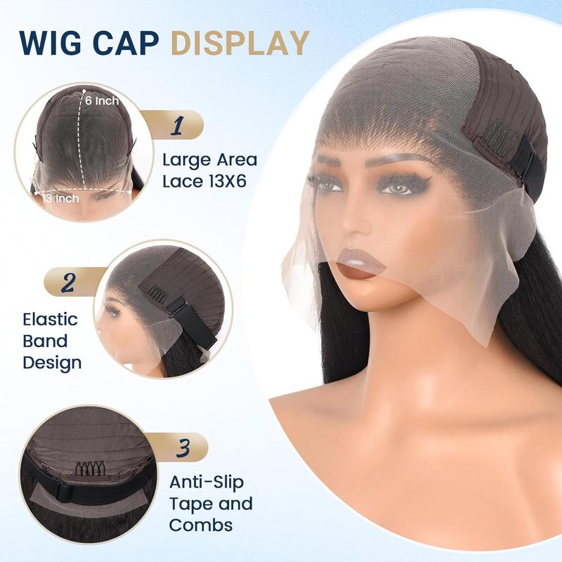 High Density Kinky Straight 360 Lace Front Wigs Human Hair Glueless Brazilian Yaki Straight 13x6 HD Lace Frontal Wig Preplucked Remy Hair Half Wigs With Drawstring 3 in 1 Fast install Wig #TikTokShopBlackFriday